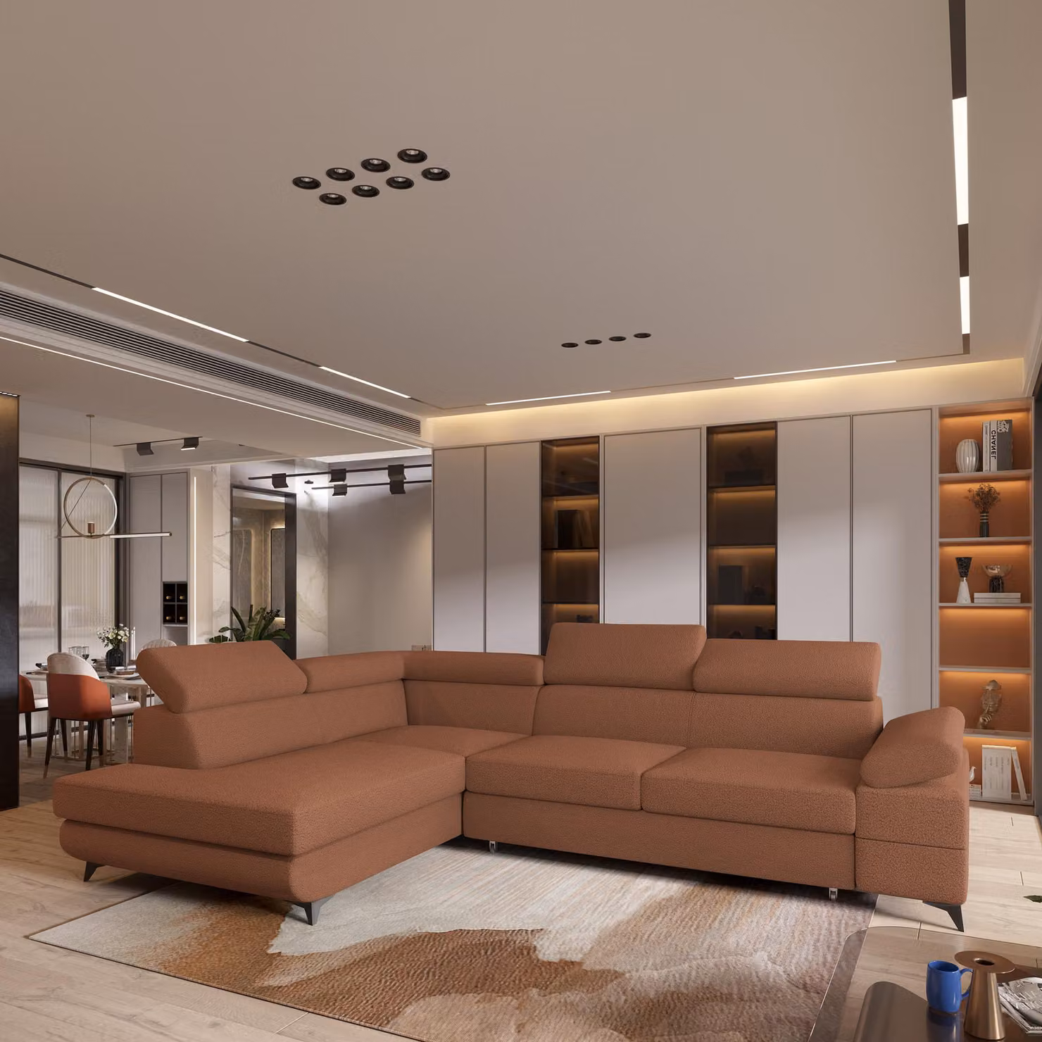 Divano angolare Masseno FAVIEN L-S con funzione letto a L, divano con box letto, divano da soggiorno, divano, divano letto, set di divani - arancione, QUELLE 54