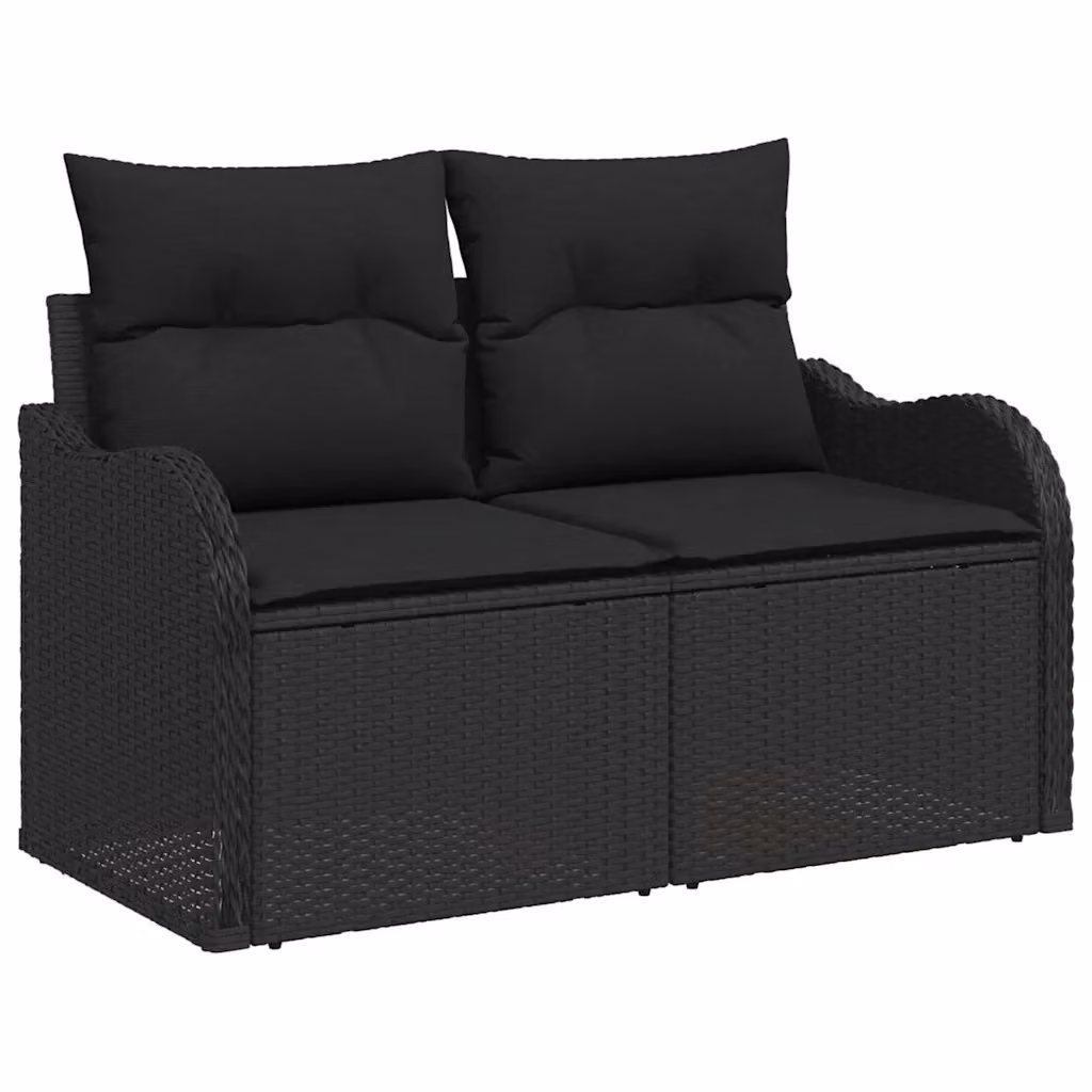 Divano da giardino moderno vidaXL in polyrattan nero con cuscini L: 121 cm, P: 62 cm, H: 69 cm – 2