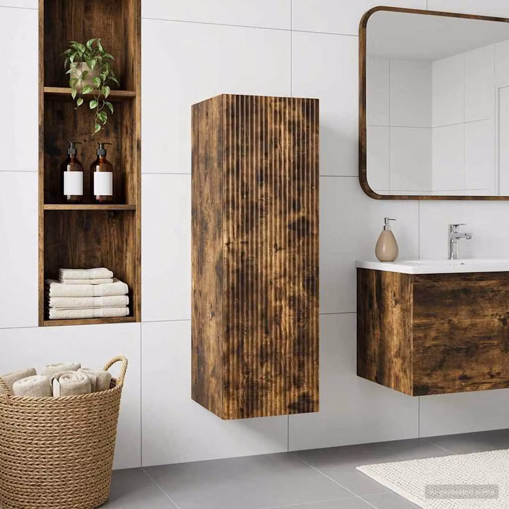 Mobiletto da Bagno a Muro Moderno vidaXL in Rovere Fumo con Ante a Battente, L/P/H: 33 x 34,5 x 60 cm