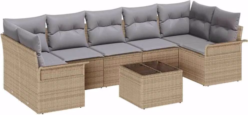 Set Divano da Giardino con cuscino 8 pcs Beige polyrattan