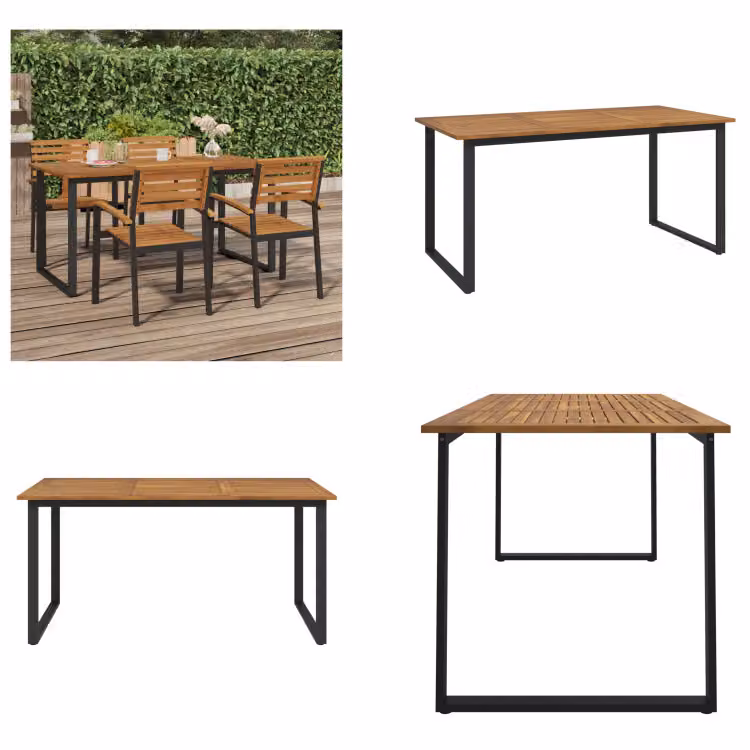 vidaXL Tavolo da giardino con gambe a forma di U 160x80x75 cm Legno massello di acacia - Tavolo da giardino - Tavoli da giardino - Tavolo da esterno - Tavolo da terrazza