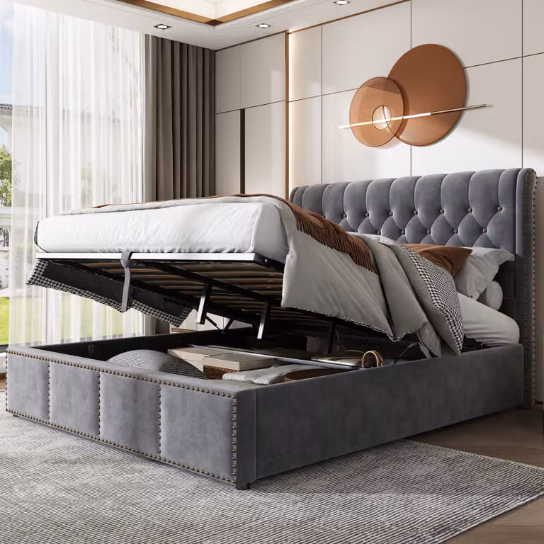 Letto imbottito Flieks 180x200cm con rete a doghe, letto a molle idrauliche con rete e testiera, letto contenitore letto funzionale letto matrimoniale in velluto