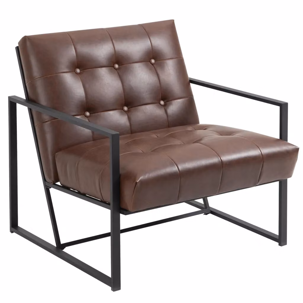 Poltrona Design Stile Industriale Imbottita e Trapuntata in Metallo e PU Marrone – 2