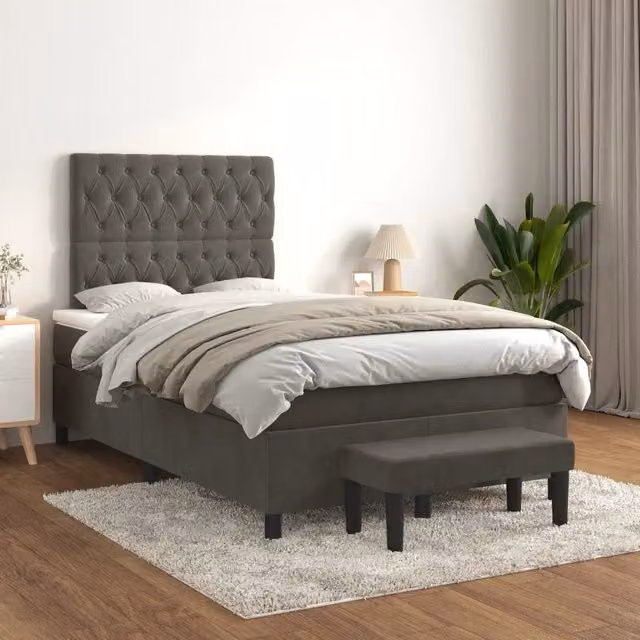 Letto Ibrido con Giroletto a Molle e Materasso vidaXL in Velluto Grigio e Bianco L/P: 200 x 120 cm