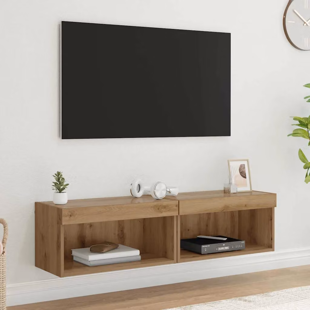 Set di 2 mobili TV moderni vidaXL in legno ingegnerizzato color rovere artigianale marrone opaco