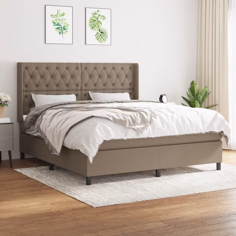 The Living Store Letto a molle con materasso Taupe 160x200 cm in tessuto