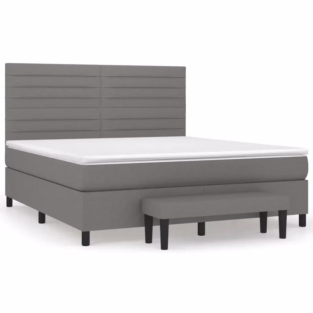 vidaXL Giroletto a Molle Ibrido con Materasso in Tessuto Grigio e Bianco L/P/H: 160 x 200 x 128 cm – 2