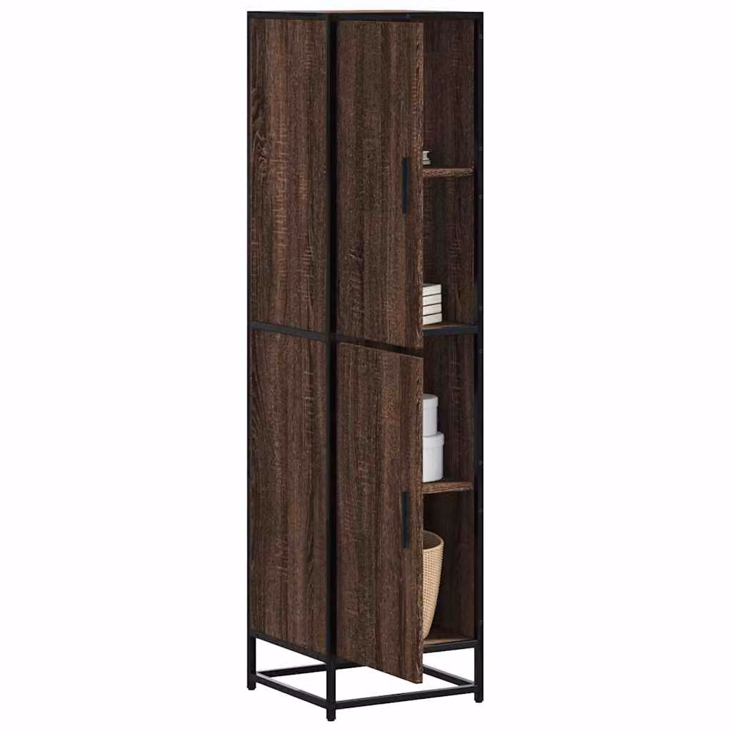 Credenza Industrial vidaXL in Rovere Marrone con Ripiani e Ante in Legno e Metallo L/P/H: 35,5 x 35 x 139 cm
