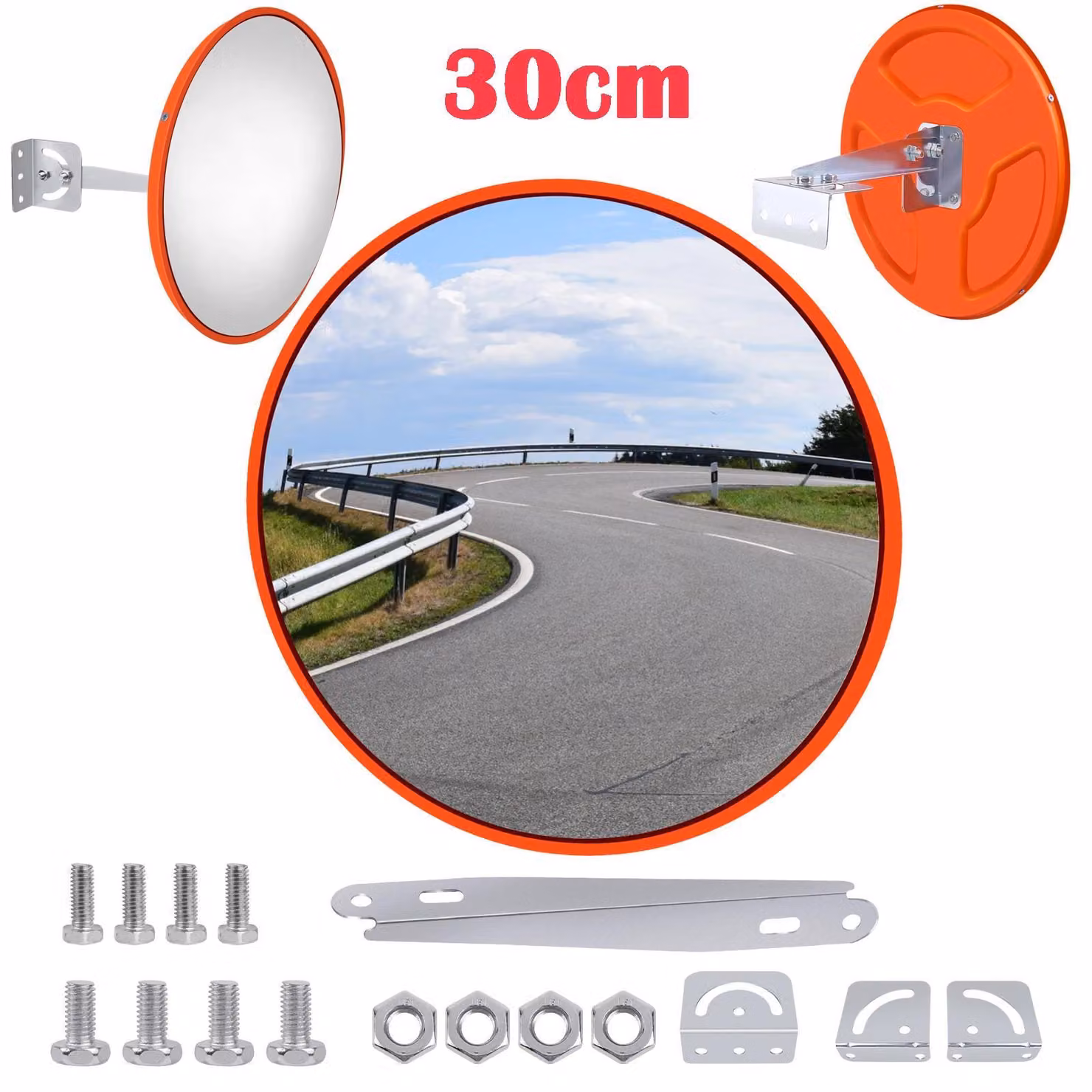 Specchio di sicurezza convesso - Specchio di sorveglianza da 30 cm - Ampio angolo di visione di 130° - Specchio panoramico per parcheggi, strade, magazzini, fabbriche, scuole, garage