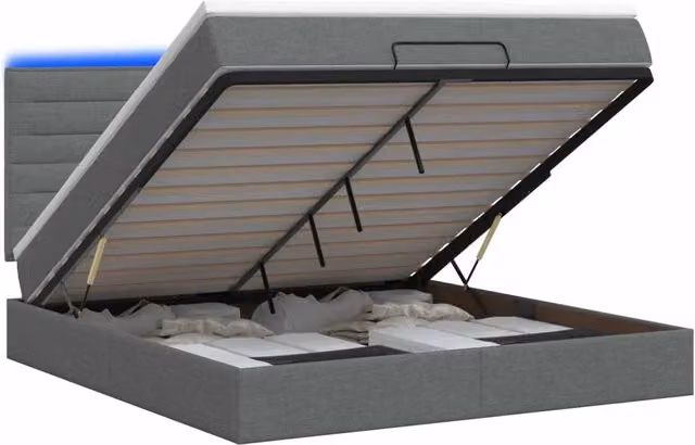 Letto Ottomano con Materasso e Illuminazione LED vidaXL Grigio e Bianco L: 180 cm, P: 200 cm, H: 88 cm