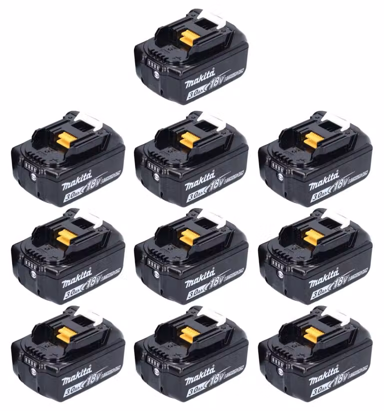 Set di batterie Makita 10x BL 1830 B 18 V 3,0 Ah / 3000 mAh Li-Ion ( 10x 197599-5 ) con display LED - originale, non copiato