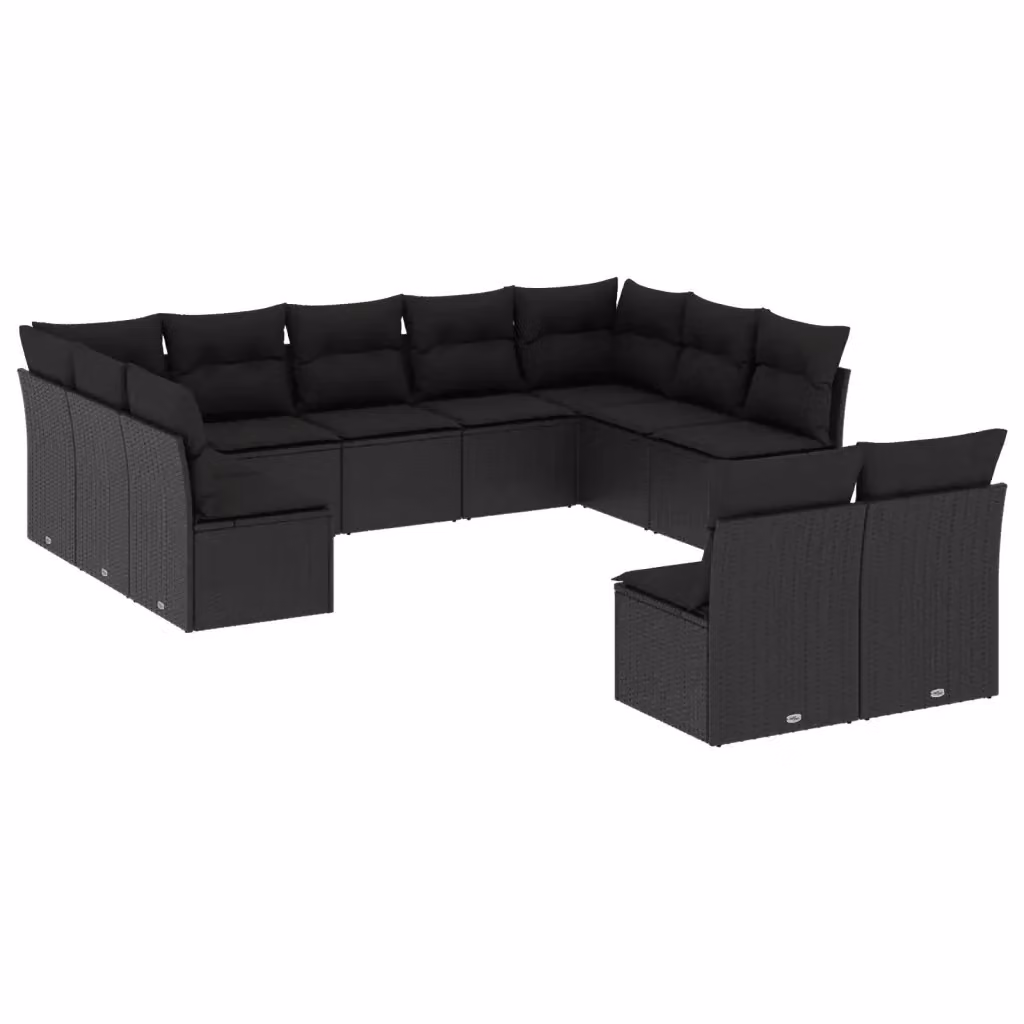 vidaXL Set Divani da Giardino 11 pz a Forma a U in Polyrattan e Metallo Nero con Cuscini – 2
