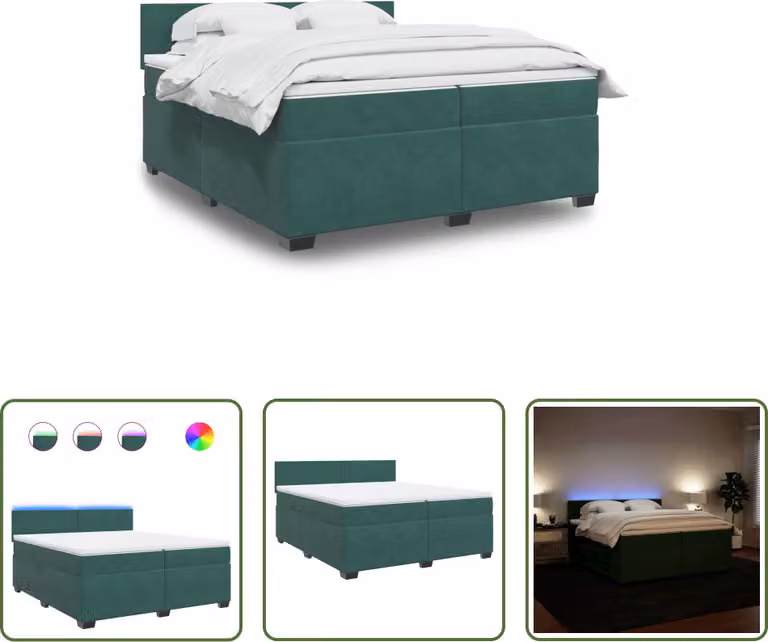 The Living Store Letto a molle con materasso verde scuro 200x200 cm in velluto