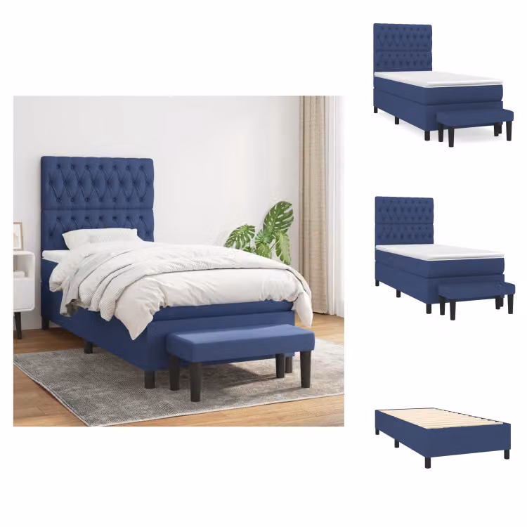 vidaXL Letto a molle con materasso blu 100x200 cm in tessuto - Letti e strutture letto