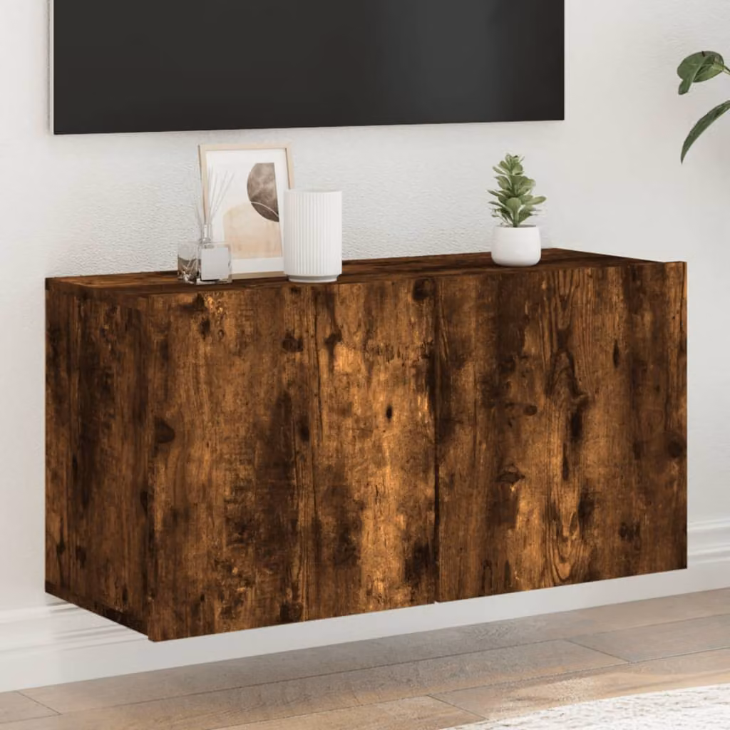 Mobile TV da parete vidaXL in rovere fumo con scomparti multimediali L 80 cm, P 30 cm, H 41 cm