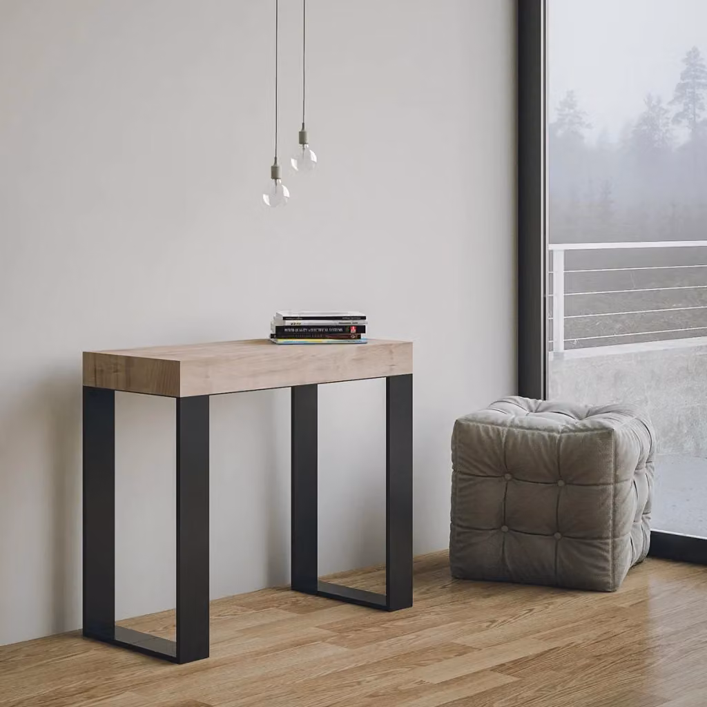 Consolle Allungabile Giordanoshop in Legno e Ferro Rovere Classica, L: 90/300 cm, P: 40 cm, H: 77 cm – 2