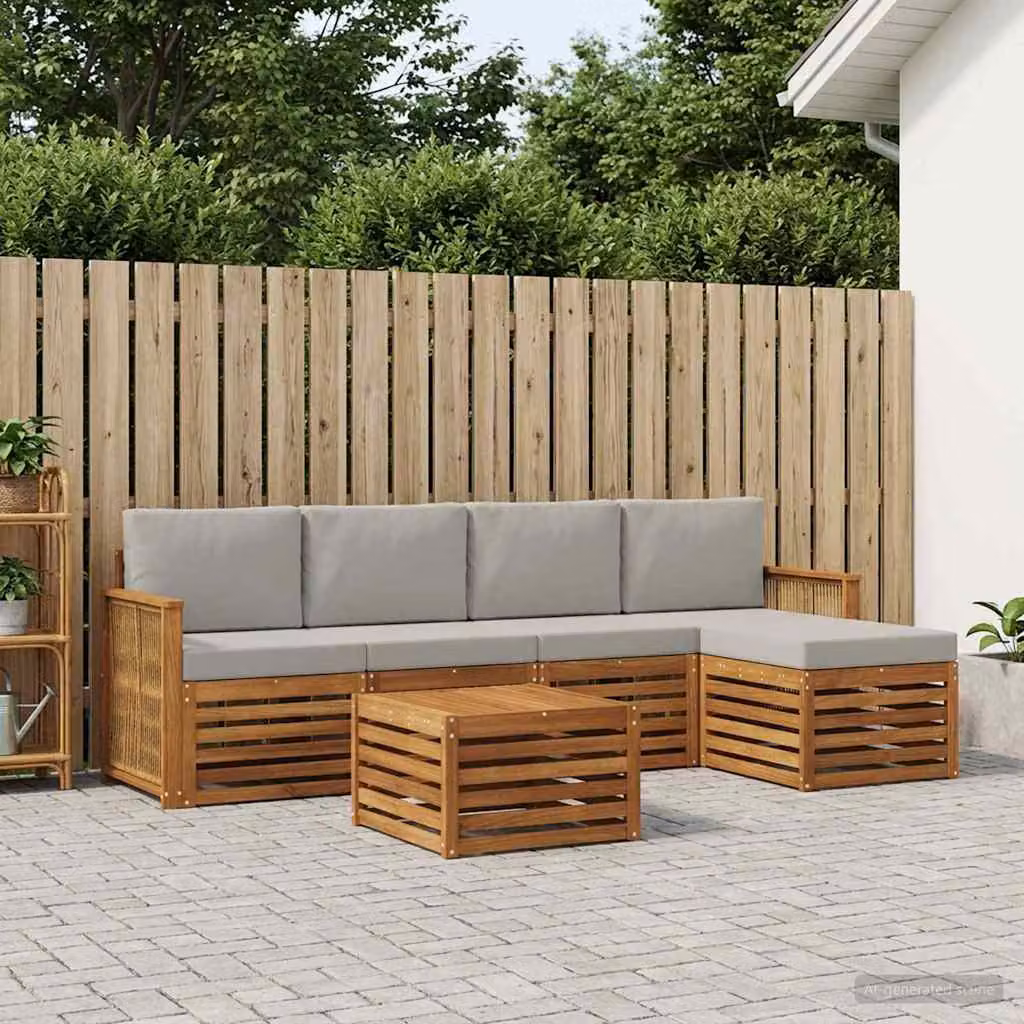 Set di divani da esterno vidaXL 6 pz in legno di acacia con cuscini, beige, grigio e marrone