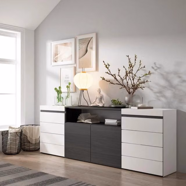 Cassettiera, 214x35x75cm, Camera da letto, Con Stoccaggio, Bianco e nero RF3423