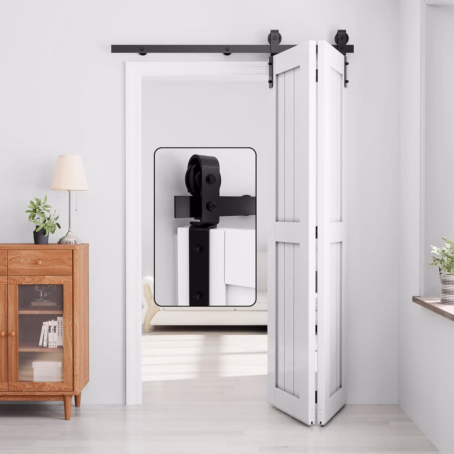 Set di porte scorrevoli pieghevoli da 100 cm, per porte interne in legno a doppia anta