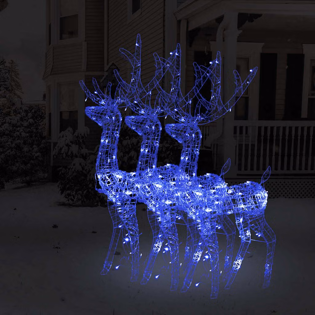 Decora il tuo giardino con il set di 3 renne natalizie vidaXL in plastica blu con illuminazione LED e alimentazione USB, Altezza: 128 cm