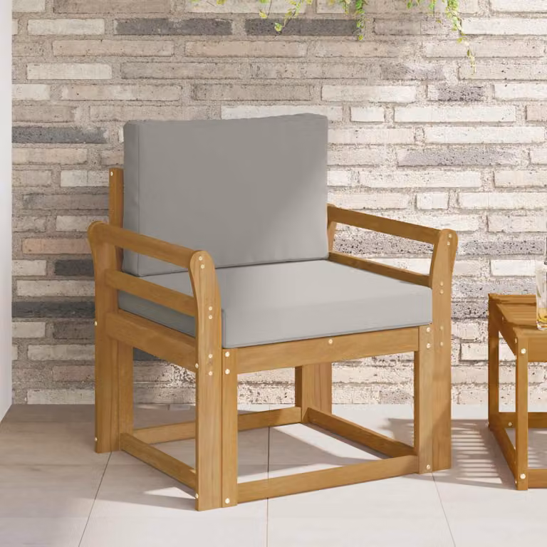 Divano da esterno moderno vidaXL in legno di acacia con cuscini bianchi e grigi