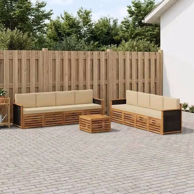 Set di divani da esterno a forma di U con tavolino da giardino vidaXL in legno di acacia naturale e beige – 1