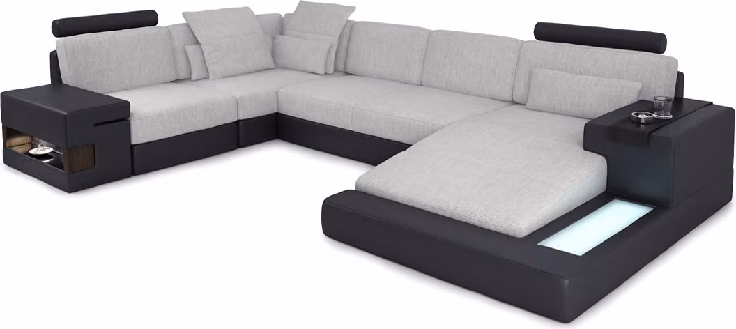 XXL Ecksofa Wohnlandschaft U-Form Ledersofa Sofa Polster Couch Leder USB