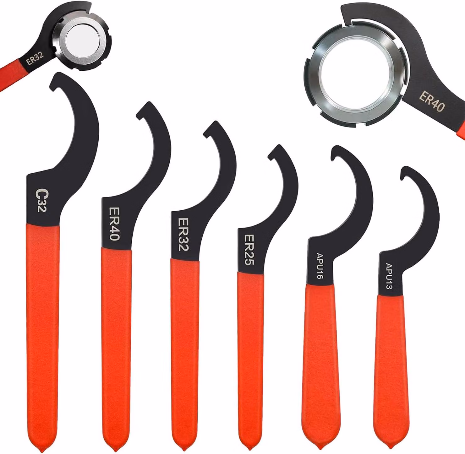 Set di 6 chiavi a uncino universali a forma di C, Acciaio al carbonio, con impugnature ergonomiche, adatte per ammortizzatori