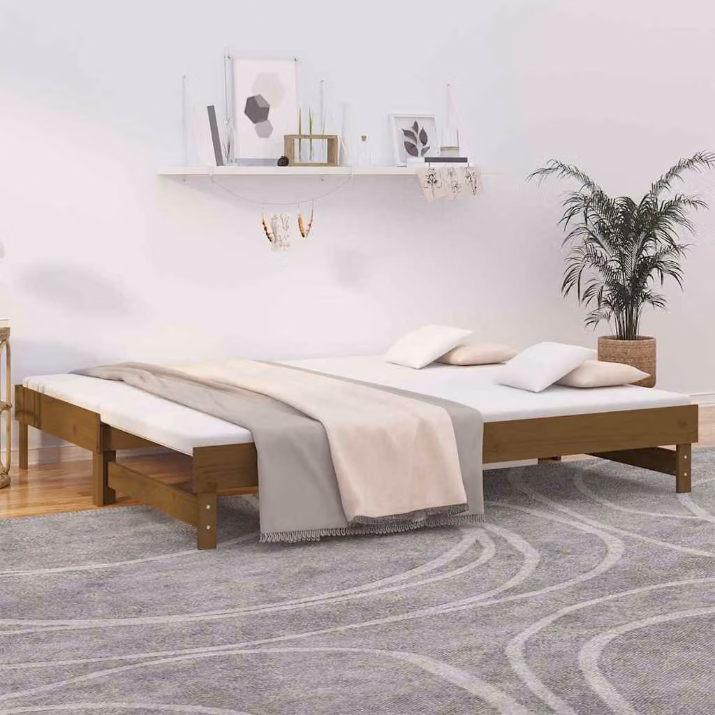 vidaXL Dormeuse Estraibile in Legno Massello di Pino, Colore Marrone e Bianco, 2x 100 x 200 cm – 1
