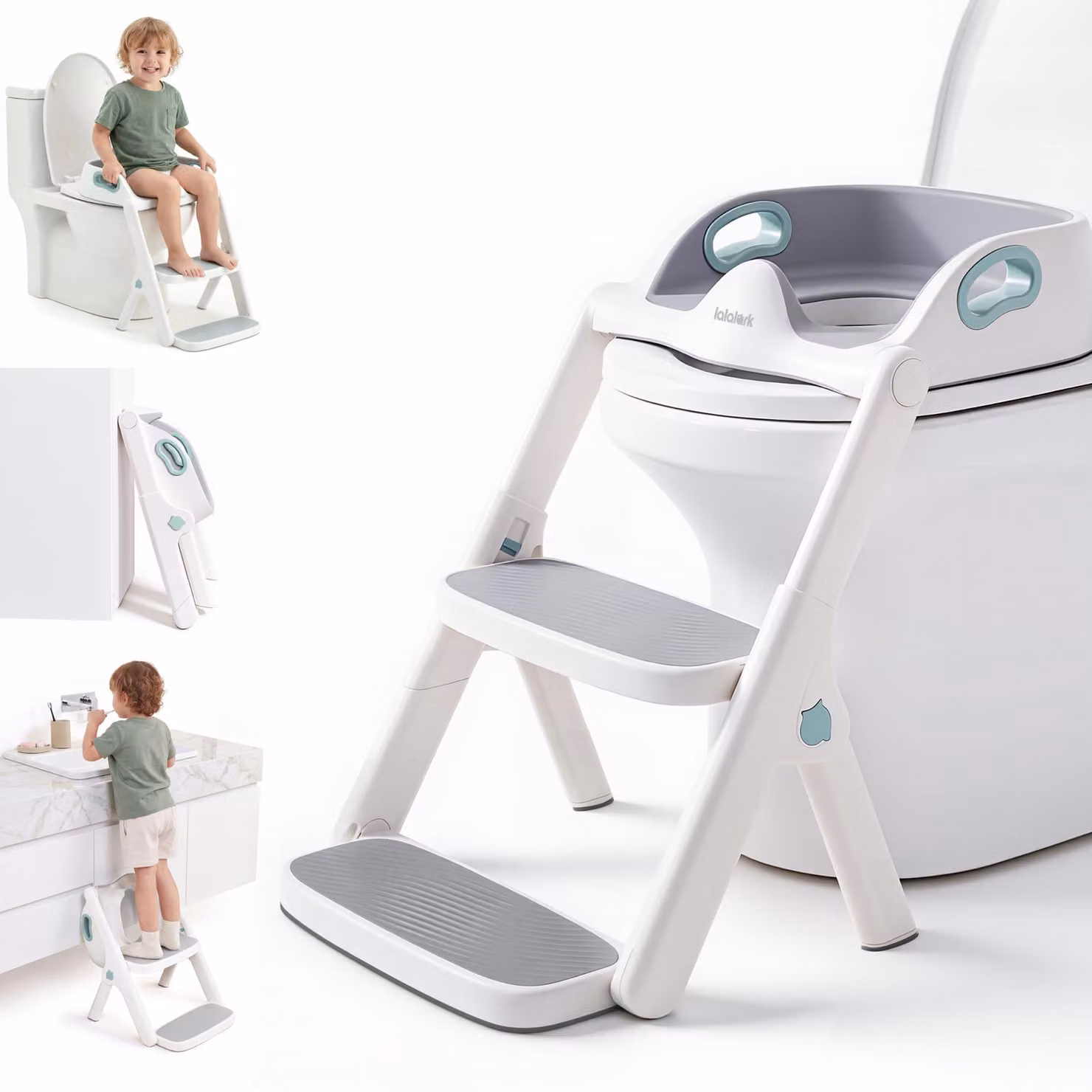 Sedile per WC 2-in-1 con poggiapiedi, pieghevole, antiscivolo, per bambini piccoli