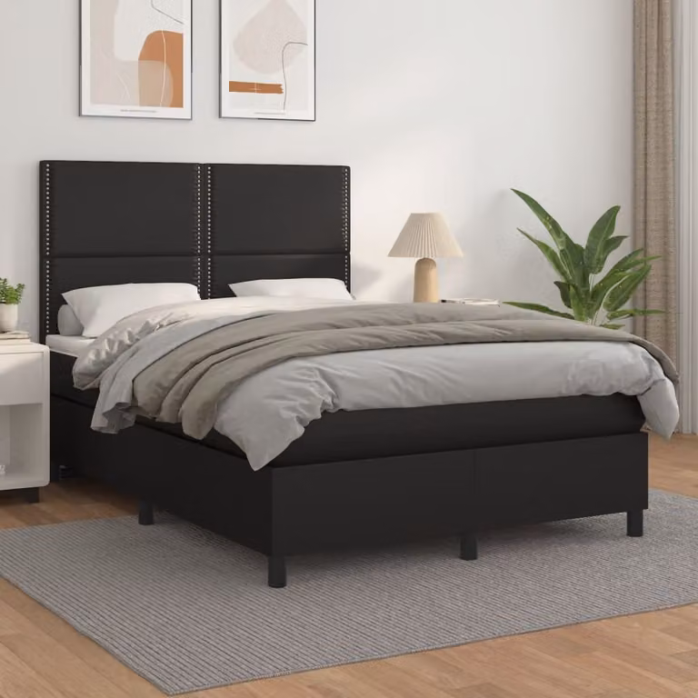 vidaXL Giroletto a Molle con Materasso Ibrido in Similpelle Nero L/P: 140 x 190 cm