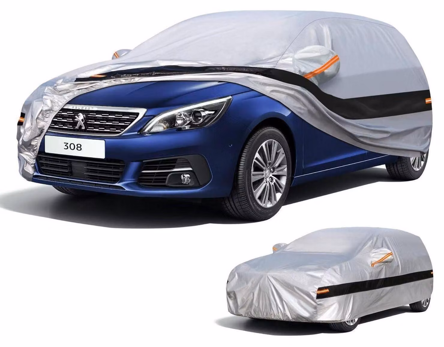 Copertura per auto, 10 strati, impermeabile, per Peugeot 308 (2007-2025), colore argento