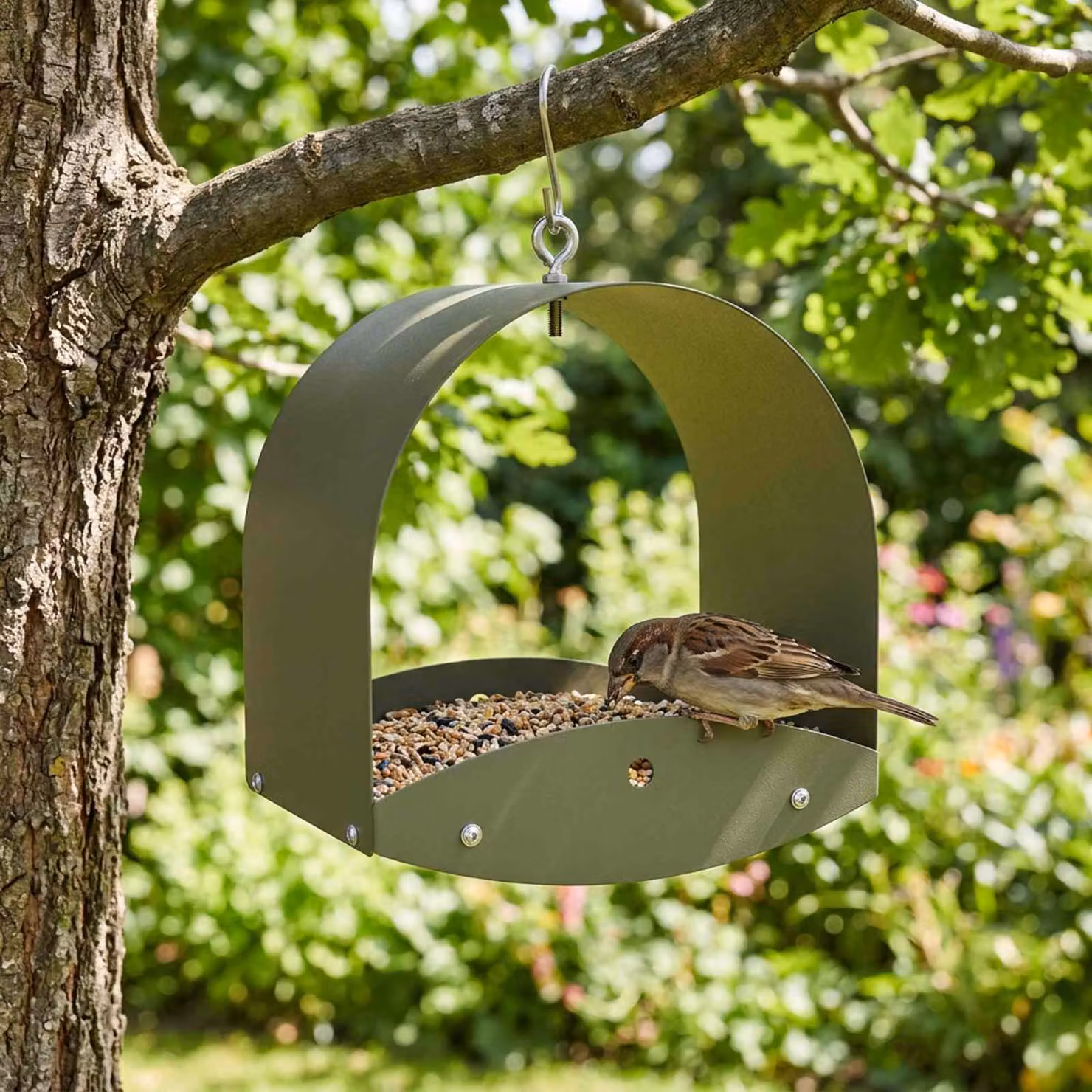 vidaXL Mangiatoia per uccelli sospesa Acciaio Verde Oliva