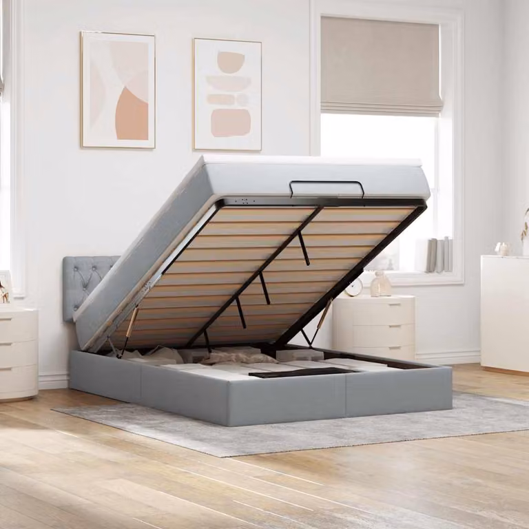vidaXL Pouf Letto con Materasso, Illuminazione LED e Porta USB, Grigio e Bianco, L: 140 cm, P: 193 cm, H: 88 cm
