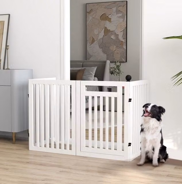 Cancelletto Divisorio Pieghevole Senza Fori con 4 Pannelli e Porta, Bianco, 240x81 cm