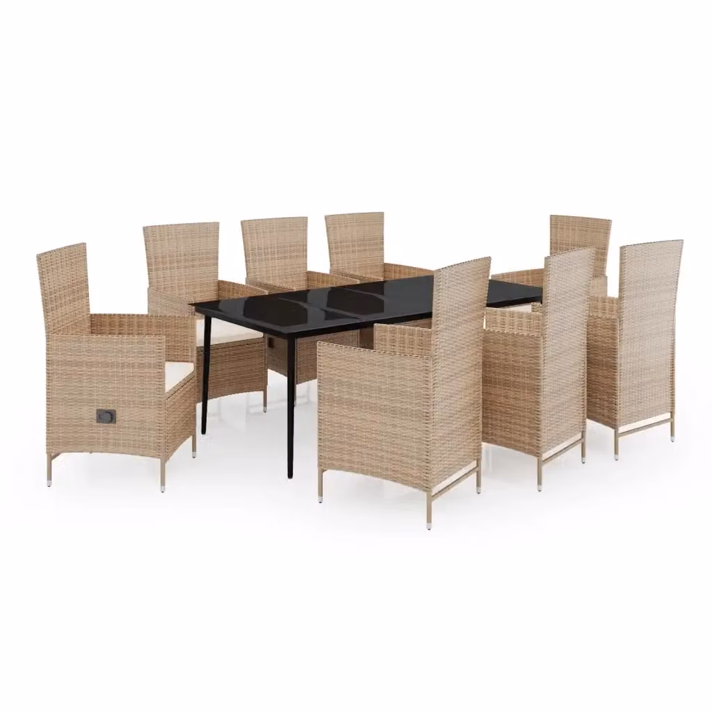 Set da pranzo da giardino vidaXL in polyrattan con cuscini beige e tavolo in vetro, 9 pezzi – 2