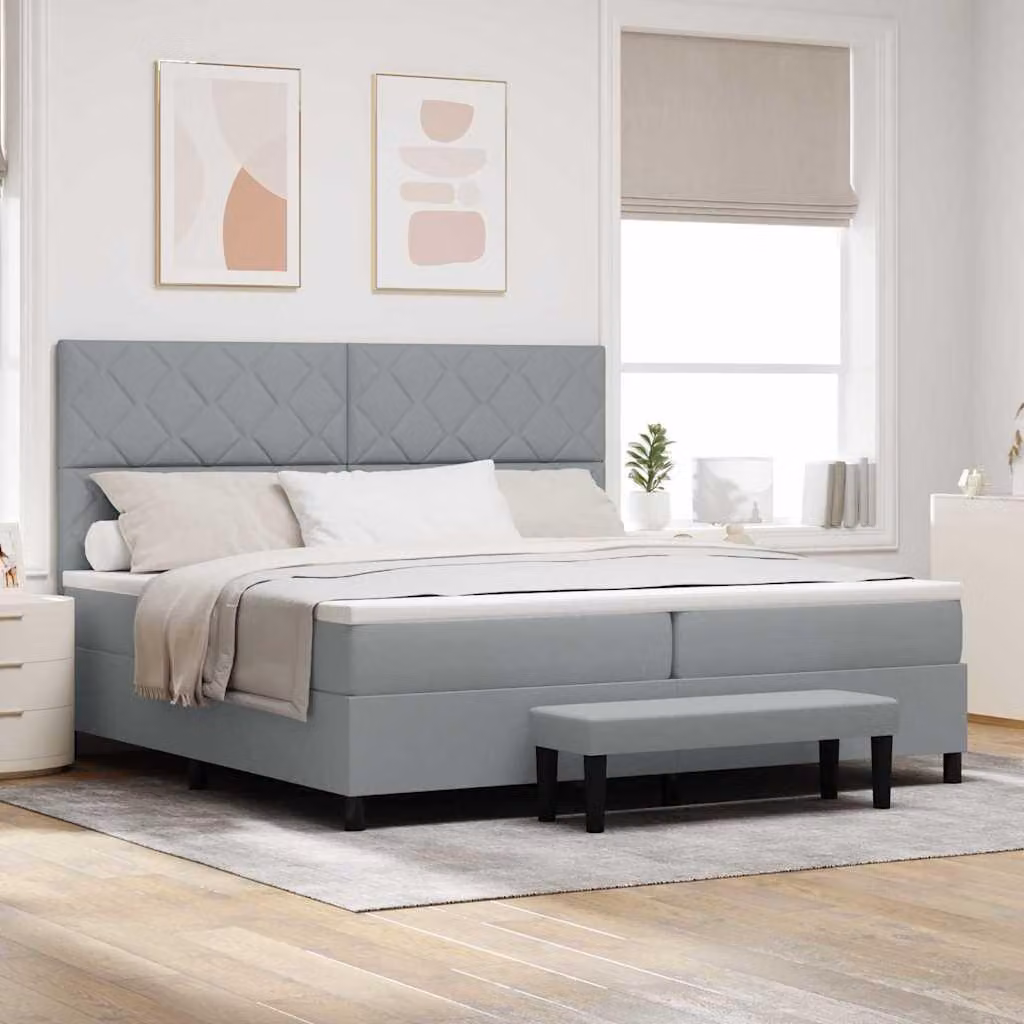 Maison Exclusive - Letto boxspring con testiera grigio chiaro 200 x 200 cm in tessuto