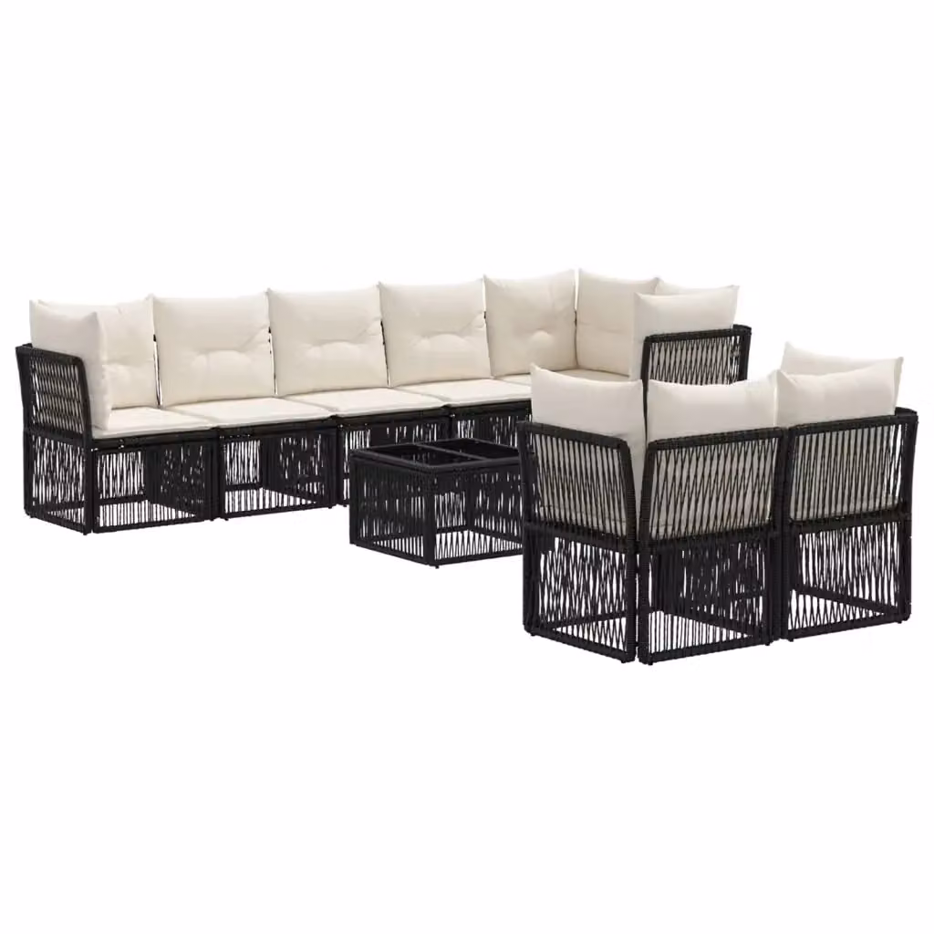 Set Divano da Giardino Moderno vidaXL a Forma a L con Tavolino e Cuscini Neri – 2