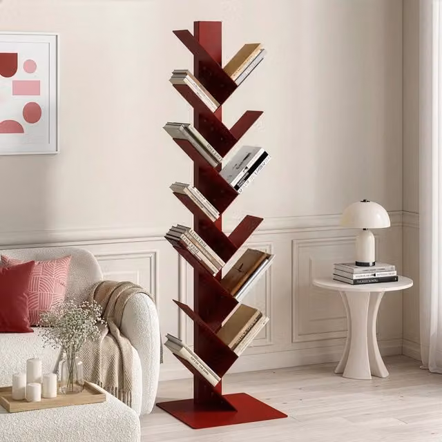 Libreria a forma di albero Eksjö en.casa in metallo rosso opaco H 150 x L 39 x P 39 cm
