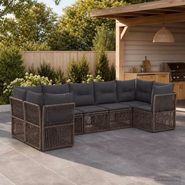 Set Divano da Giardino 7 pz 7-Numero di posti Grigio polyrattan 3434336
