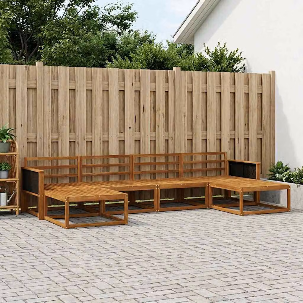 Set di divani da esterno vidaXL 6 pz in legno di acacia massello marrone con cuscini e pouf a forma di L