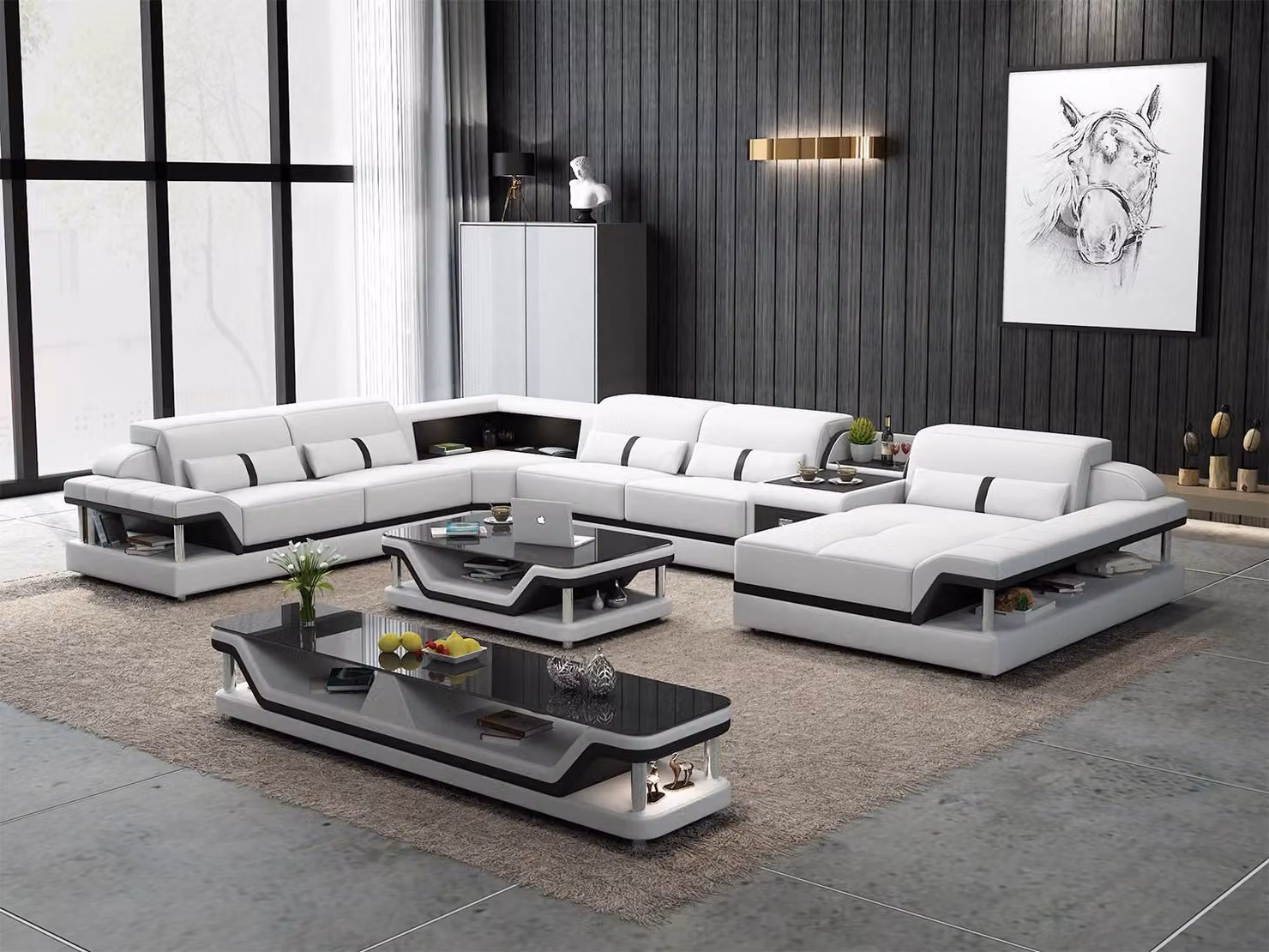 Sofa mit USB Designer Wohnlandschaft U-Form Couch Ecksofa Polster Garnitur