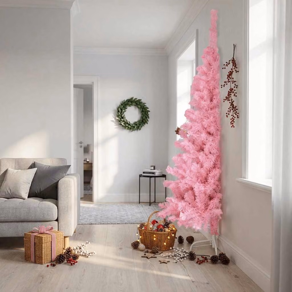 Maison Exclusive - Albero di Natale artificiale a metà, con supporto, color rosa, 240 cm, in PVC