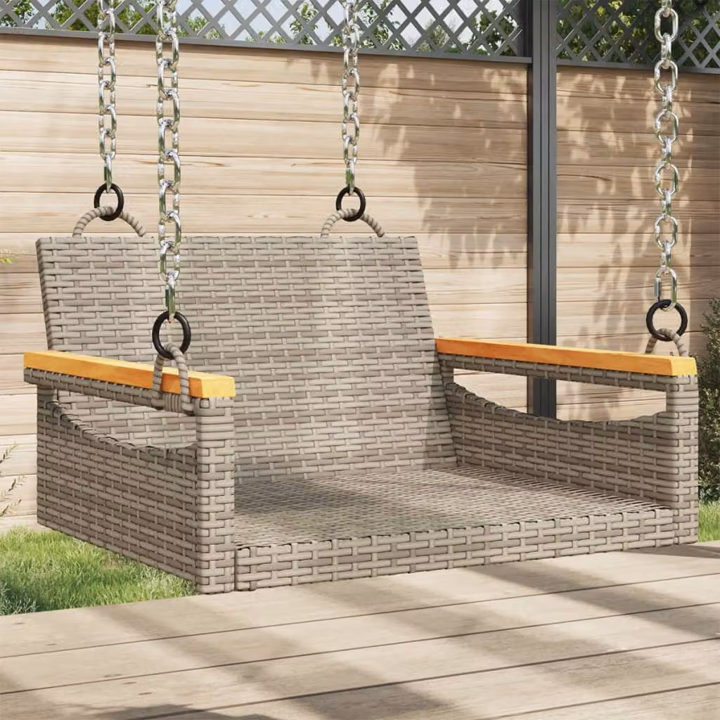 Panchina a dondolo vidaXL in rattan e legno di acacia oliato, colore grigio, L 63 cm x P 62 cm x H 37 cm