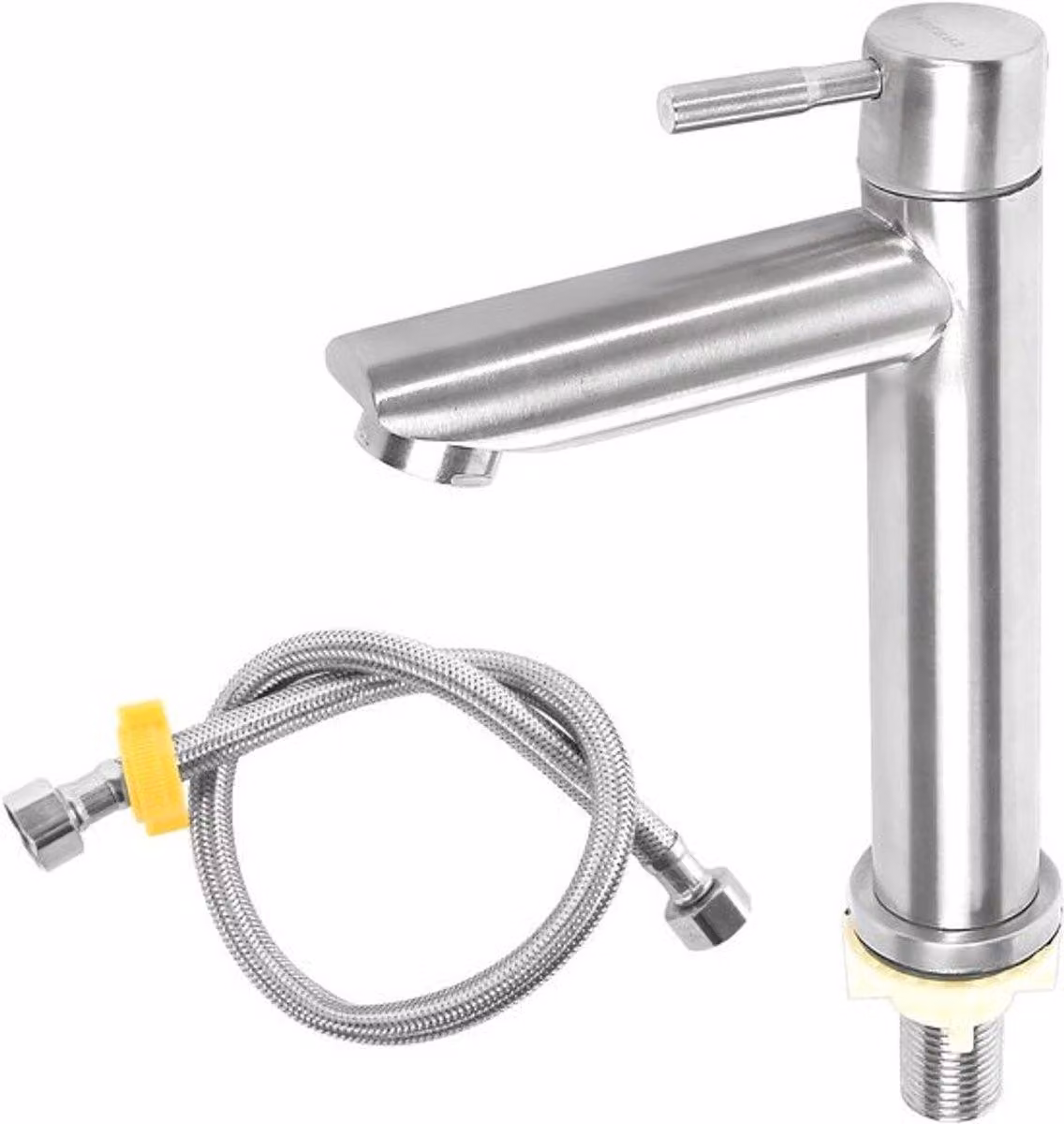 Rubinetto per acqua fredda per bagno degli ospiti, miscelatore in acciaio inossidabile per bagno, monocomando, tubo di collegamento da 60 cm, ideale per lavabo e WC