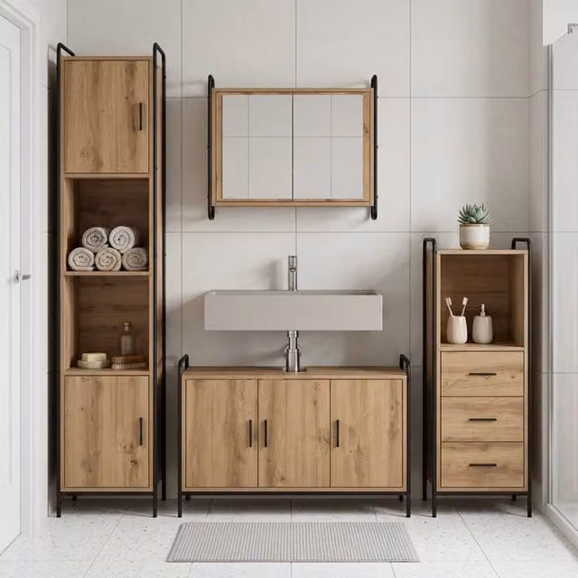 Set di Armadi da Bagno 4 pz Rovere Artigianale 40 x 36 x 181 cm 3444626