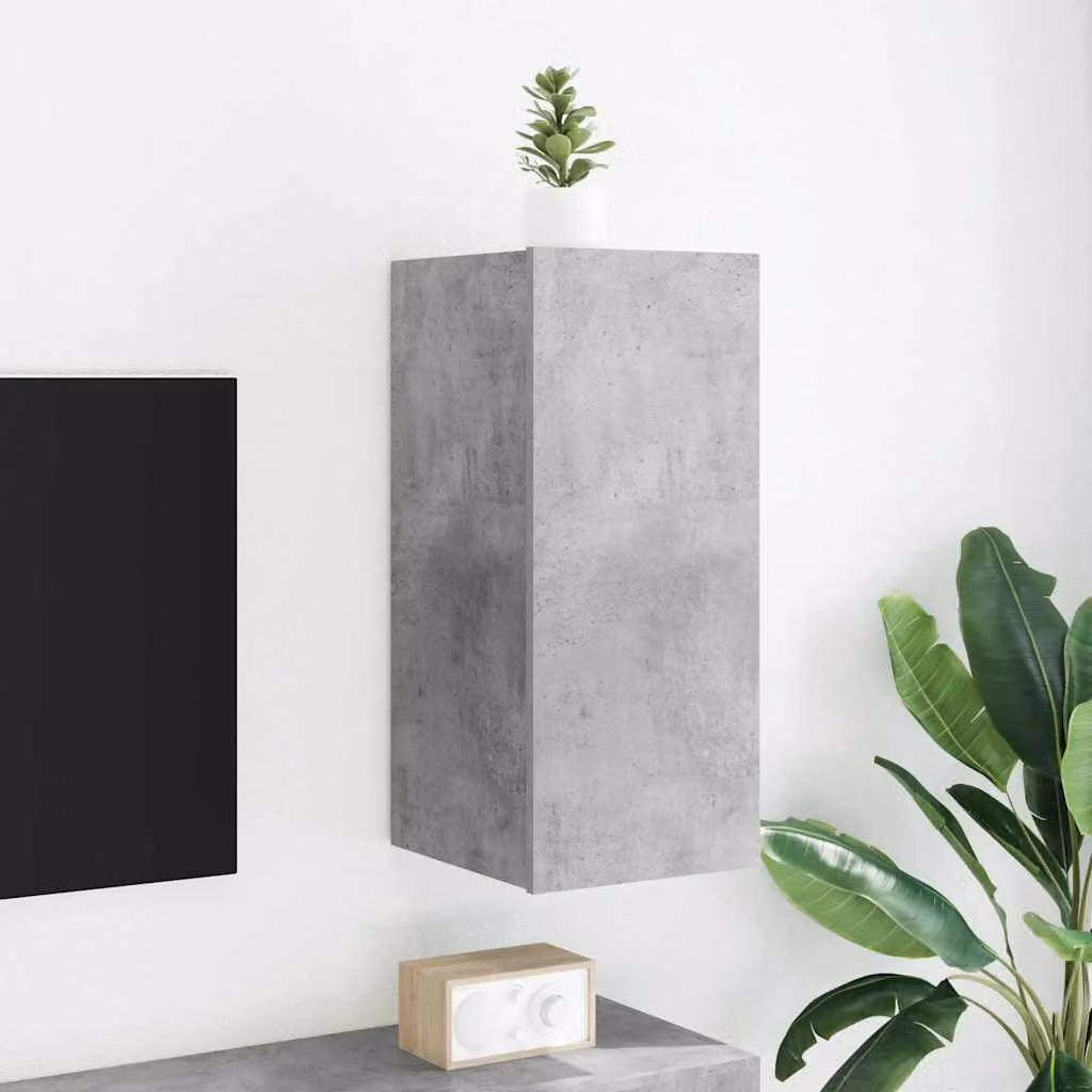Mobile TV a parete vidaXL con luci LED integrate, Grigio Cemento, L 30,5 cm x P 35 cm x H 70 cm