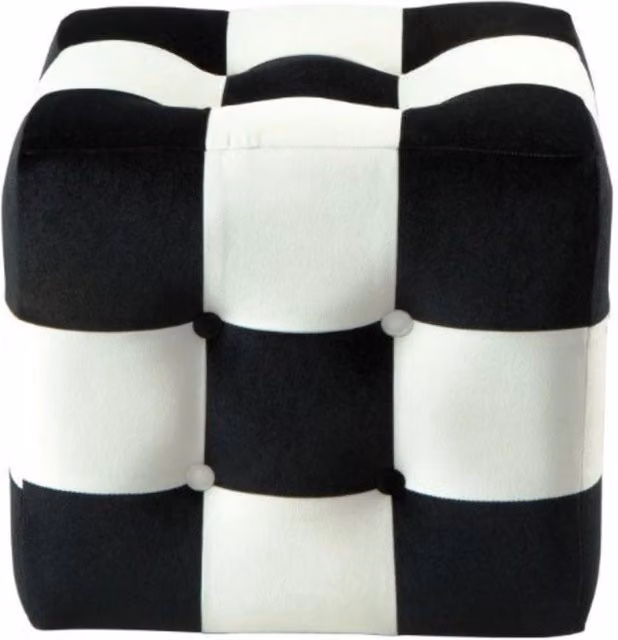 Pouf a cubo in velluto Patchwork HANAH HOME Bianco e Nero L/P/H: 42 x 42 x 42 cm
