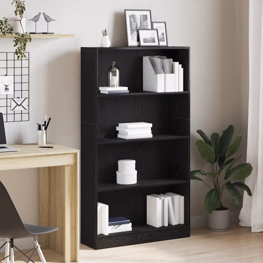 Libreria vidaXL a 4 Ripiani in MDF Nero Opaco L: 80 cm, P: 24 cm, H: 143 cm