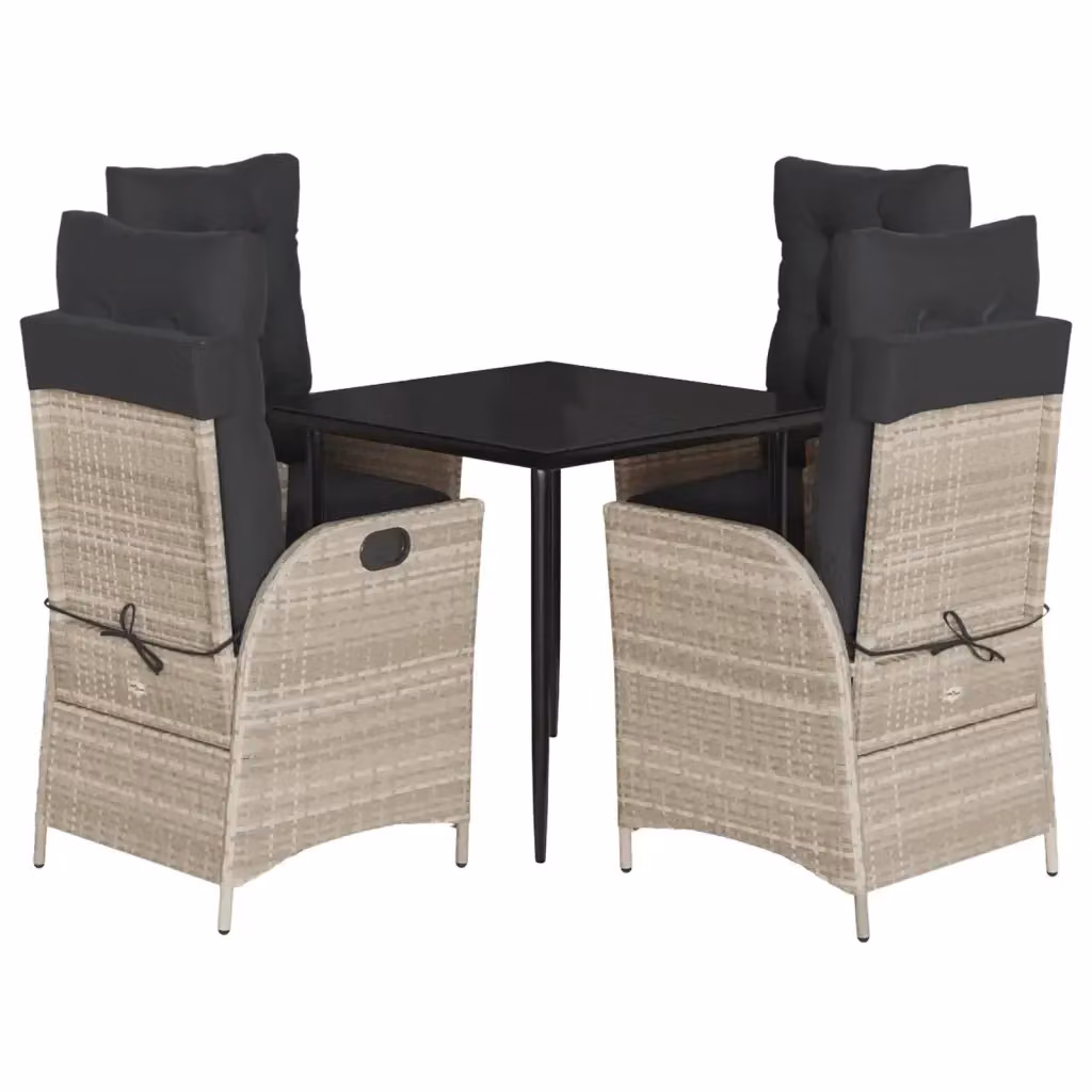 Set Pranzo da Giardino vidaXL in Polyrattan con Tavolo in Vetro e 5 Sedute con Cuscini Grigio Chiaro – 2